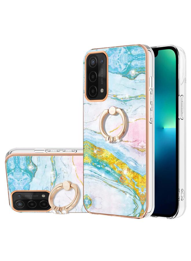 اس-توب جراب لهاتف OPPO A74 5G / A93 5G / A54 5G / A93s 5G بنمط رخامي مطلي بالكهرباء جراب هاتف IMD TPU مع حامل حلقي - Image 1