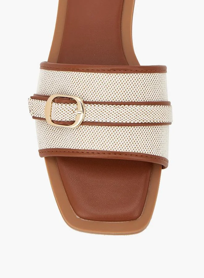 Celeste BROWN Women Textured Buckle Detail Flat Sandals for Women | Best Price UAE
