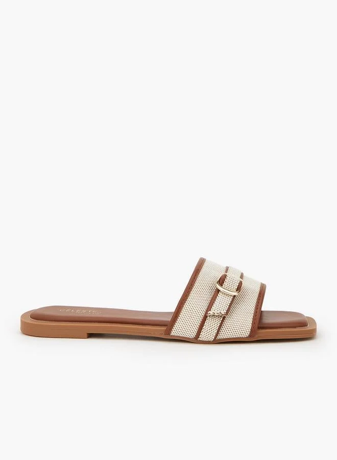 Women Textured Buckle Detail Flat Sandals