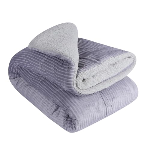 Nivasam Plush Luxury Ultra Soft Crystal Velvet Winter Blanket 1 Faux Fur Sherpa Quilt King Size Fluffy Furry Comforter Razai Ideal for Heavy Winters (Light Grey, Single, Pencil) - Image 1