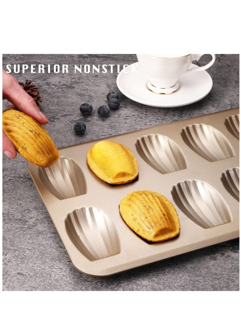 Arabest 2 PCS Madeleine Mold Cake Pan, 12-Cavity Shell Shape Madeline Bakeware, Nonstick Madeleine Mold Cake Pan for Oven Baking, Gold  - Image 3