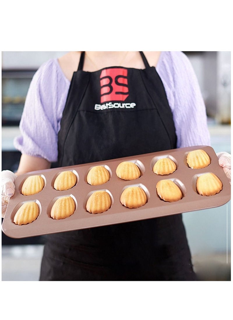 2 PCS Madeleine Mold Cake Pan, 12-Cavity Shell Shape Madeline Bakeware, Nonstick Madeleine Mold Cake Pan for Oven Baking, Gold