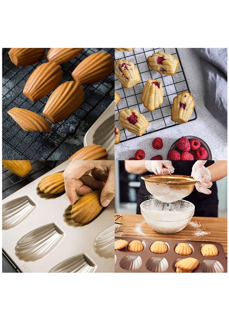 Arabest 2 PCS Madeleine Mold Cake Pan, 12-Cavity Shell Shape Madeline Bakeware, Nonstick Madeleine Mold Cake Pan for Oven Baking, Gold  - Image 2