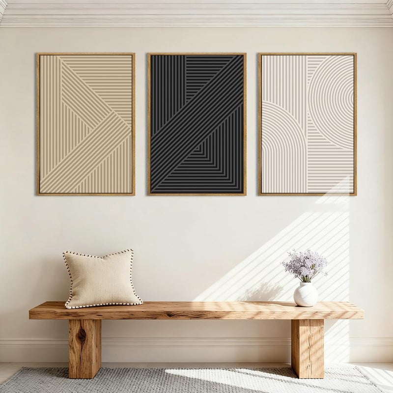 BINCUE Large Neutral Abstract Wall Art Decor Framed Mid Century Modern Canvas Paintings Artwork for Living Room Bedroom Bathroom 36x24 Inch Set of 3 - Image 3