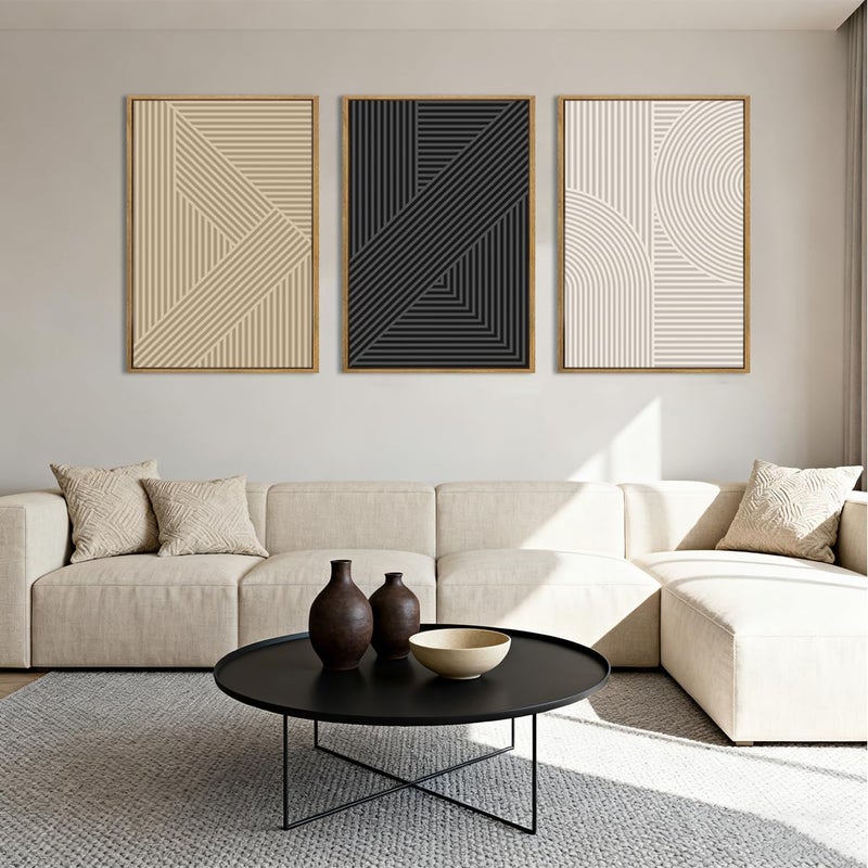 BINCUE Large Neutral Abstract Wall Art Decor Framed Mid Century Modern Canvas Paintings Artwork for Living Room Bedroom Bathroom 36x24 Inch Set of 3 - Image 4