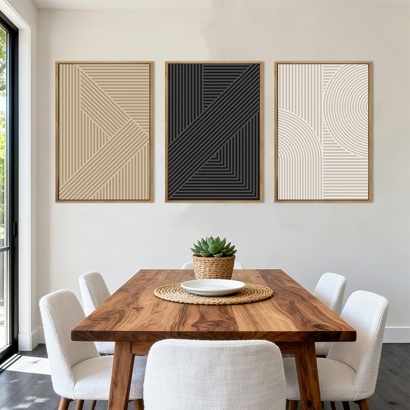 BINCUE Large Neutral Abstract Wall Art Decor Framed Mid Century Modern Canvas Paintings Artwork for Living Room Bedroom Bathroom 36x24 Inch Set of 3 - Image 2