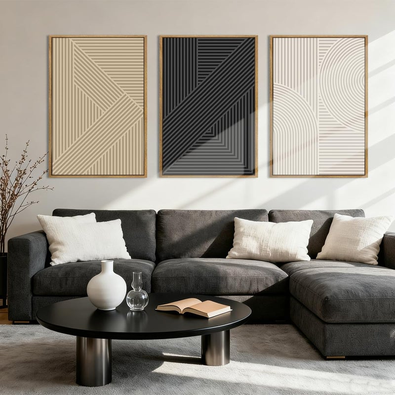 BINCUE Large Neutral Abstract Wall Art Decor Framed Mid Century Modern Canvas Paintings Artwork for Living Room Bedroom Bathroom 36x24 Inch Set of 3 - Image 5