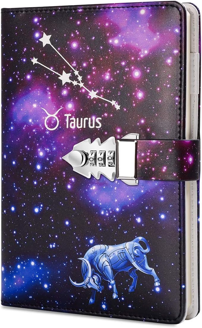 ARRLSDB A5 Creative Password Lock Journal PU Leather Combination Lock Diary Locking Diary Notepad (Taurus) - Image 1
