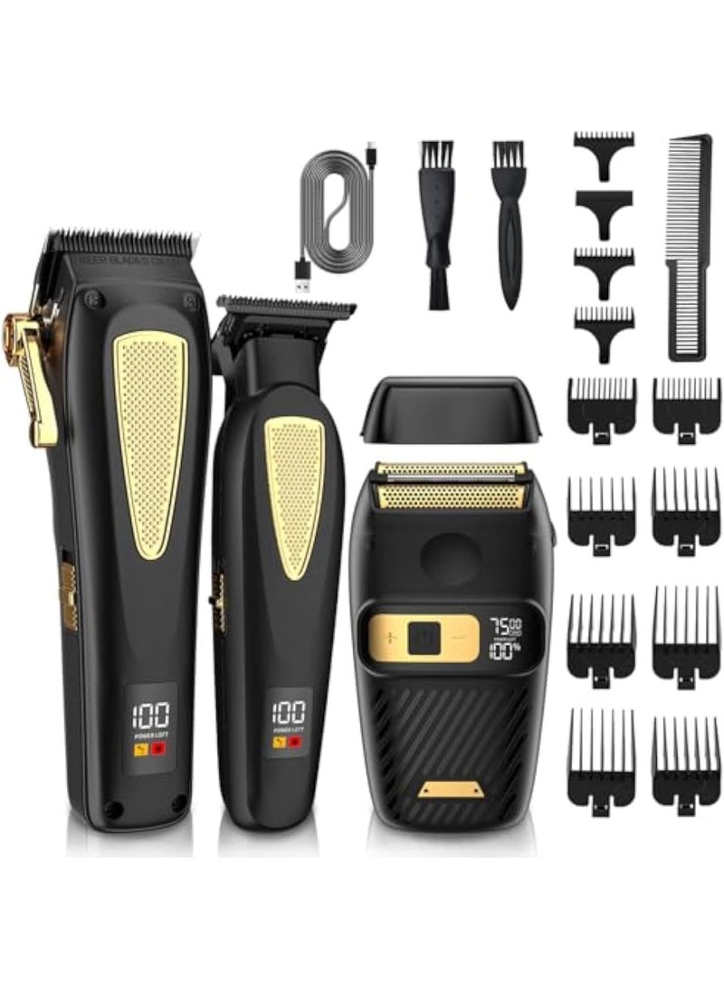 Zikra مقصات شعر للرجال، ماكينة حلاقة كهربائية لاسلكية، مجموعة مقصات ومشذبين احترافية، مقصات حلاق احترافية، ماكينة حلاقة بشفرة فويل، مشذب بدون فراغ، مشذب لحية - Image 1