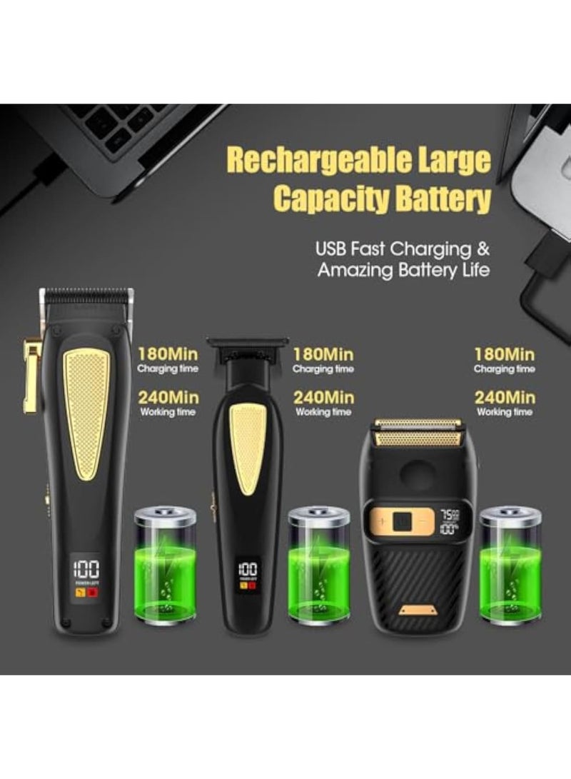 Zikra مقصات شعر للرجال، ماكينة حلاقة كهربائية لاسلكية، مجموعة مقصات ومشذبين احترافية، مقصات حلاق احترافية، ماكينة حلاقة بشفرة فويل، مشذب بدون فراغ، مشذب لحية - Image 5