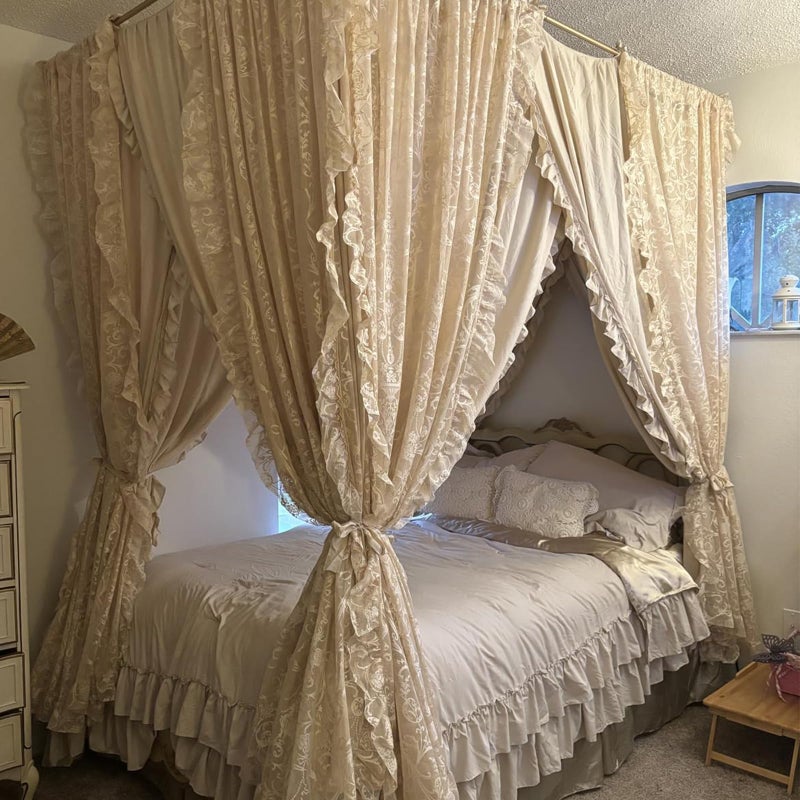 TUDECO Beige Lace Curtains 84 Inches Long - Vintage Ruffle Sheer Curtains for Living Room, Farmhouse Flowy Flower Rod Pocket Fluffy Aesthetic Art Decor 1 Pair, 59 x 84 Inch, Natural Beige - Image 5