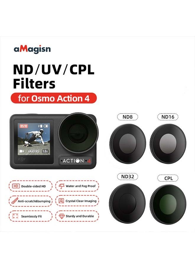 aMagisn aMagisn Premium Waterproof ND, CPL and UV Filters for DJI Osmo Action 5 Pro/4 - Essential Lens Accessories (ND8 + 16 + 32 + CPL)  - Image 1