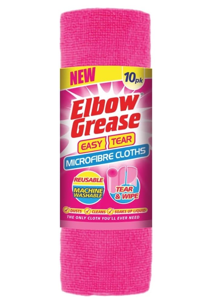 Elbow Grease Easy Tear Microfibre Cleaning Cloths - 10 Pack (Pink)