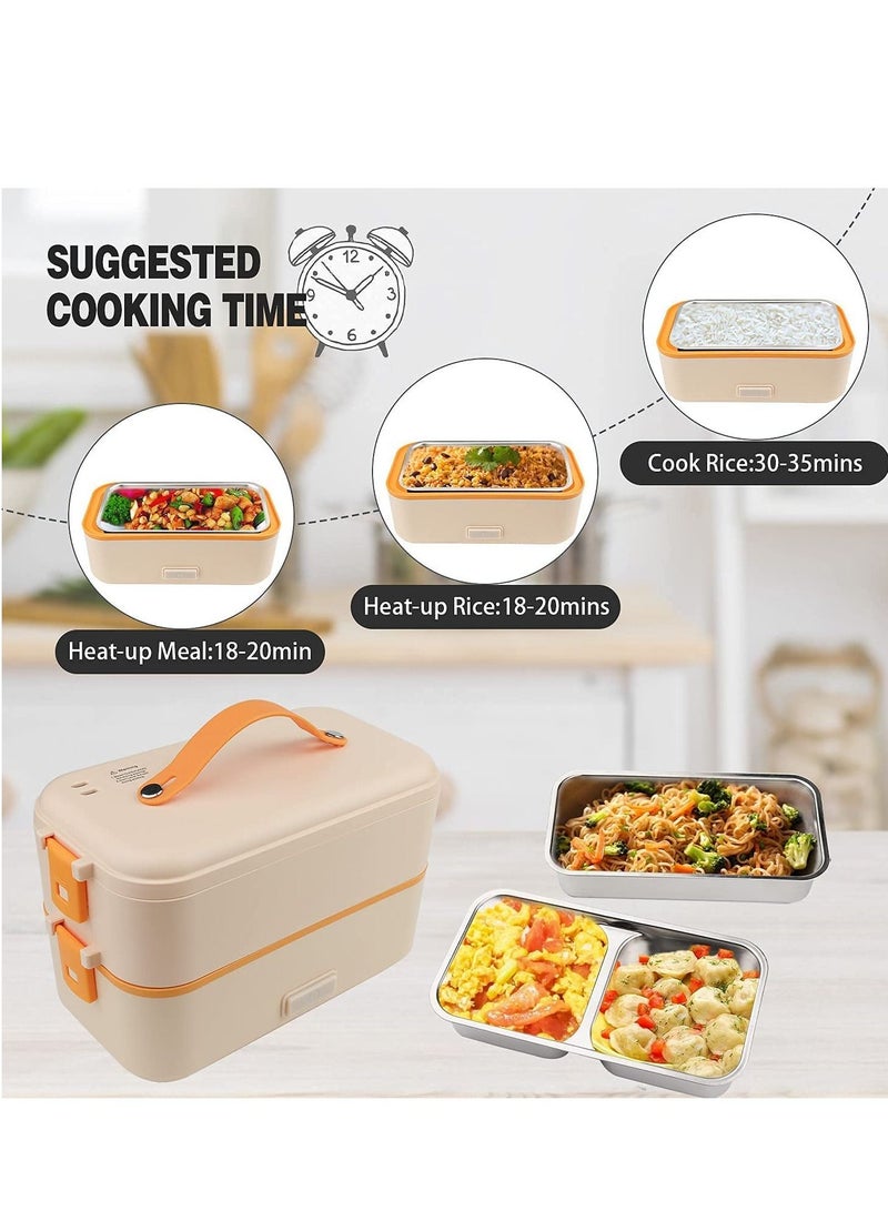 XiuWoo 2-Layer Electric Steamer Self Cooking Lunch Box For Home Office School Travel  - Image 3
