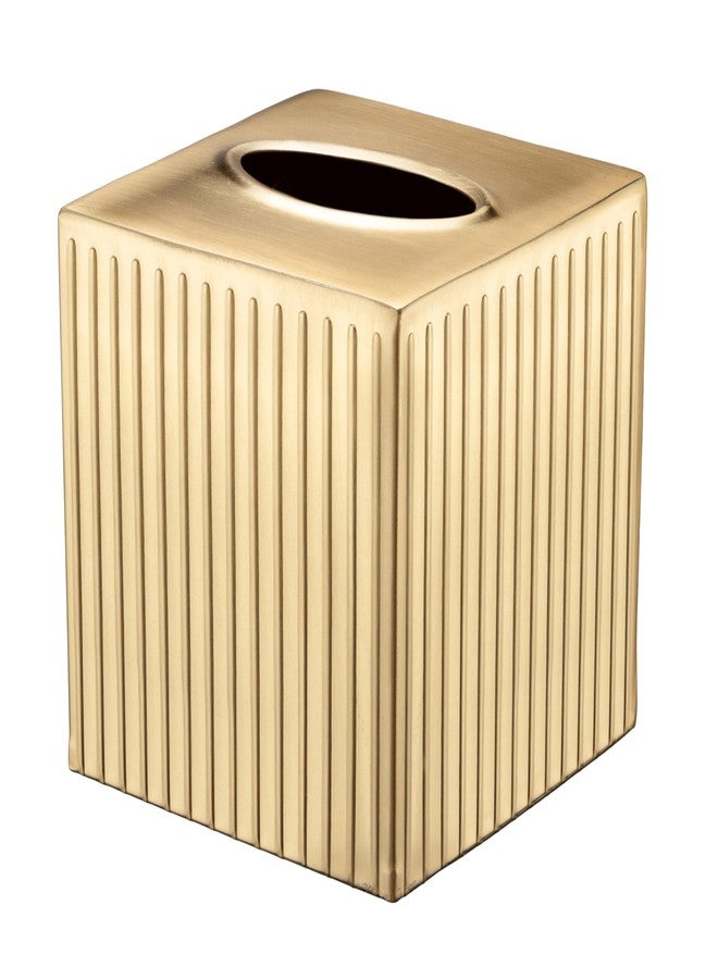 Monarch Abode غطاء علبة مناديل مربع الشكل منقوش يدويًا من مونارك أبود، حامل مناديل ذهبي للحمام، إكسسوارات معدنية مربعة للخزانة، حامل علبة مناديل مزخرف، غطاء مناديل ذهبي مصقول - Image 1