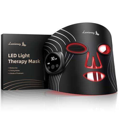 Lanieney Red Light Therapy for Face Wireless Red Light Therapy Mask 4 Modes LED Face Mask with Nearinfrared 850nm Timing Function for Home Skincare Black - Image 1