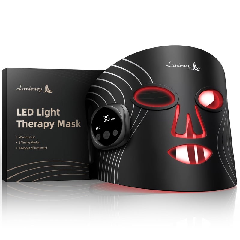 Lanieney Red Light Therapy for Face Wireless Red Light Therapy Mask 4 Modes LED Face Mask with Nearinfrared 850nm Timing Function for Home Skincare Black - Image 2