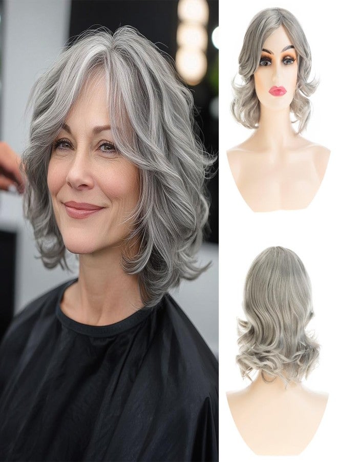 Beweig Gray Wig for Women Short Wavy Curly Fluffy Hair Synthetic Halloween Cosplay Costume Hair Wig - Image 1