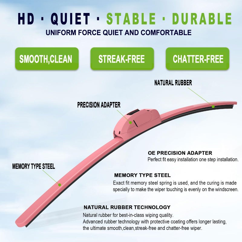 PARRATI OEM QUALITY 24" + 18" PARRATI Premium All-Season Pink Windshield Wiper Blades (Set of 2) - Image 4
