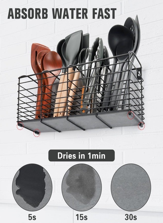 PrimZooty Extra-Large Kitchen Utensil Holder with Diatomaceous Earth Base, 4-Compartment Organizer for Cooking Tools, 15.7"x 6.7"x 4.4", Dries moisture quickly, Aesthetic Matte Black Design for Kitchen Counter - Image 2