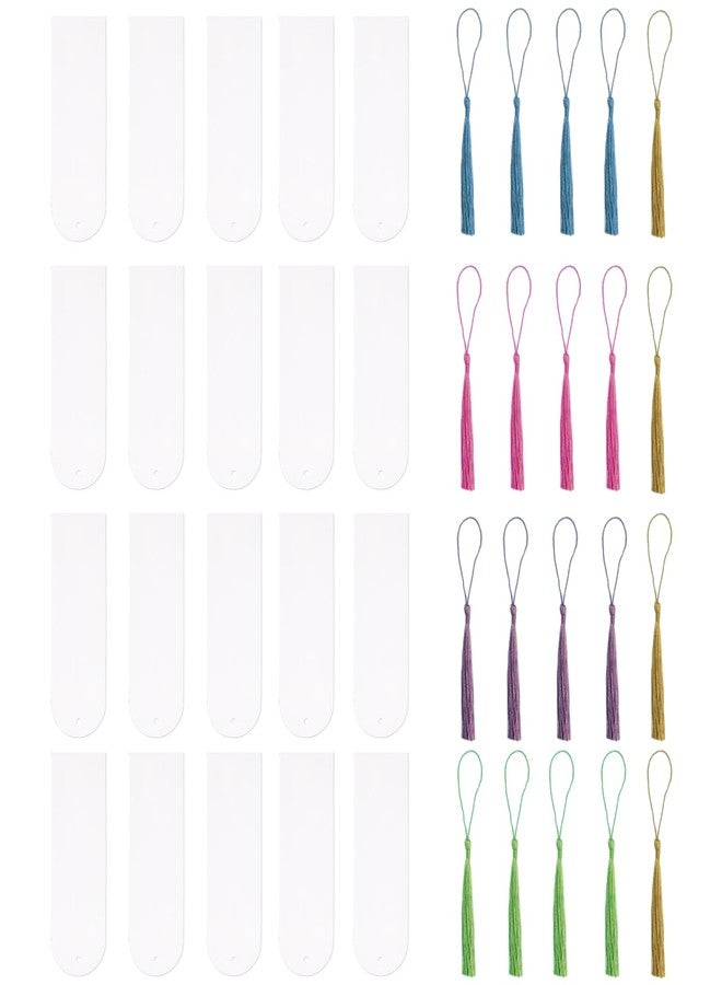 FOJOO 20 PCS Acrylic Bookmark Blanks with Tassels,Blank Bookmarks for DIY Crafts, Gift Tags, School Projects (5 Colors) - Image 1