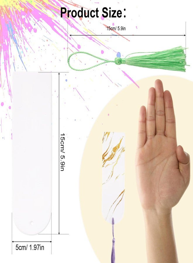 FOJOO 20 PCS Acrylic Bookmark Blanks with Tassels,Blank Bookmarks for DIY Crafts, Gift Tags, School Projects (5 Colors) - Image 3