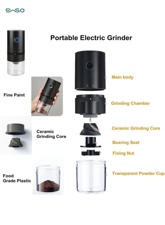 سباركسبروت مطحن قهوة كهربائي محمول قابل للشحن عبر USB، بسعة 4 كوب، بدلاً من الصلب مع قلب خزفي، مع فرشاة التنظيف، مثالي للإسبريسو والفرنش بريس والاستحمام والسكب - Image 5