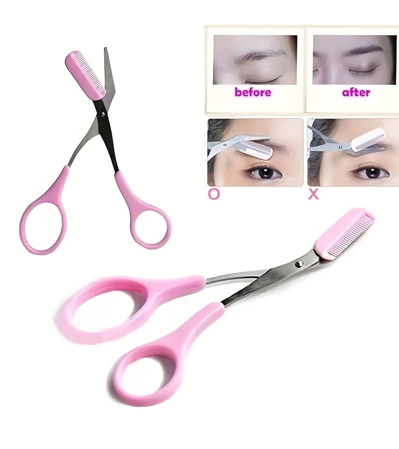 1 Pcs Eyebrow Scissors Trimmer Shears With Comb And Razor Makeup Tool - Image 1
