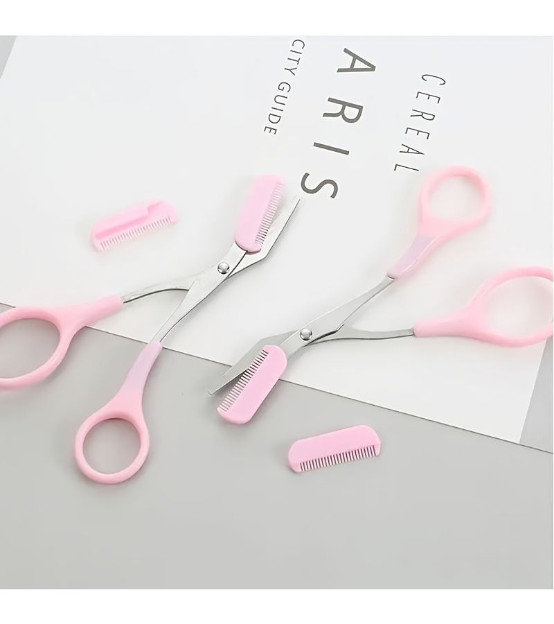 1 Pcs Eyebrow Scissors Trimmer Shears With Comb And Razor Makeup Tool - Image 2