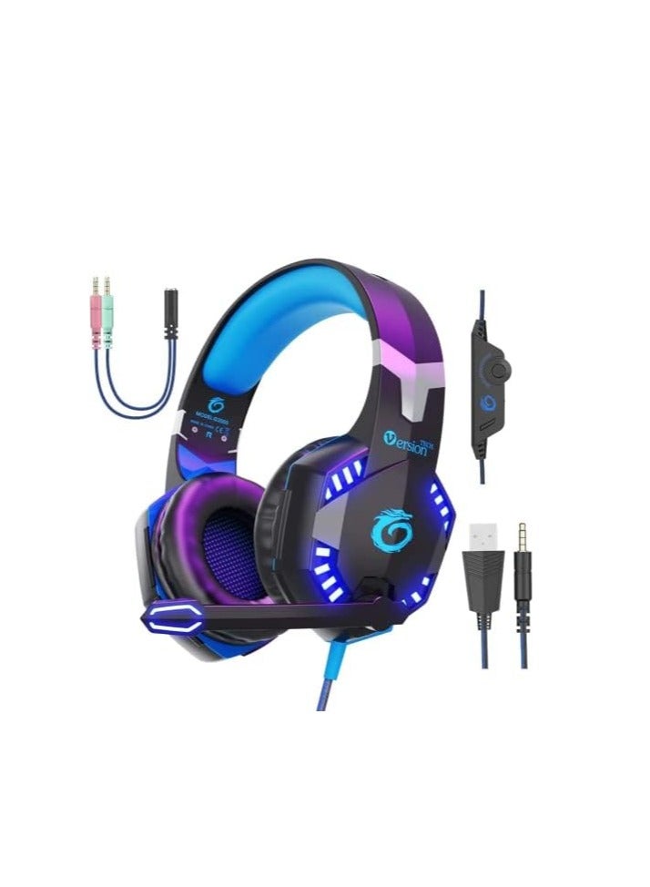 Gaming Headset for PS5 PS4 Xbox One, Bass Surround Noise Cancelling Microphone, Over Ear Headphones with LED Lights for Mac Laptop Xbox Series X S Nintendo Switch NES PC, - Image 2