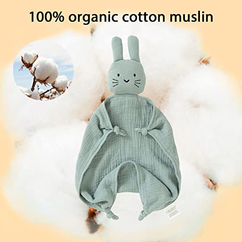 okdiy Organic Cotton Bunny Loveys for Babies,Newborn Baby Lovey Security Blanket,Lovies for Babies New Born Baby Unique Neutral Gifts Boys and Girls (Bunny-Green) - Image 2