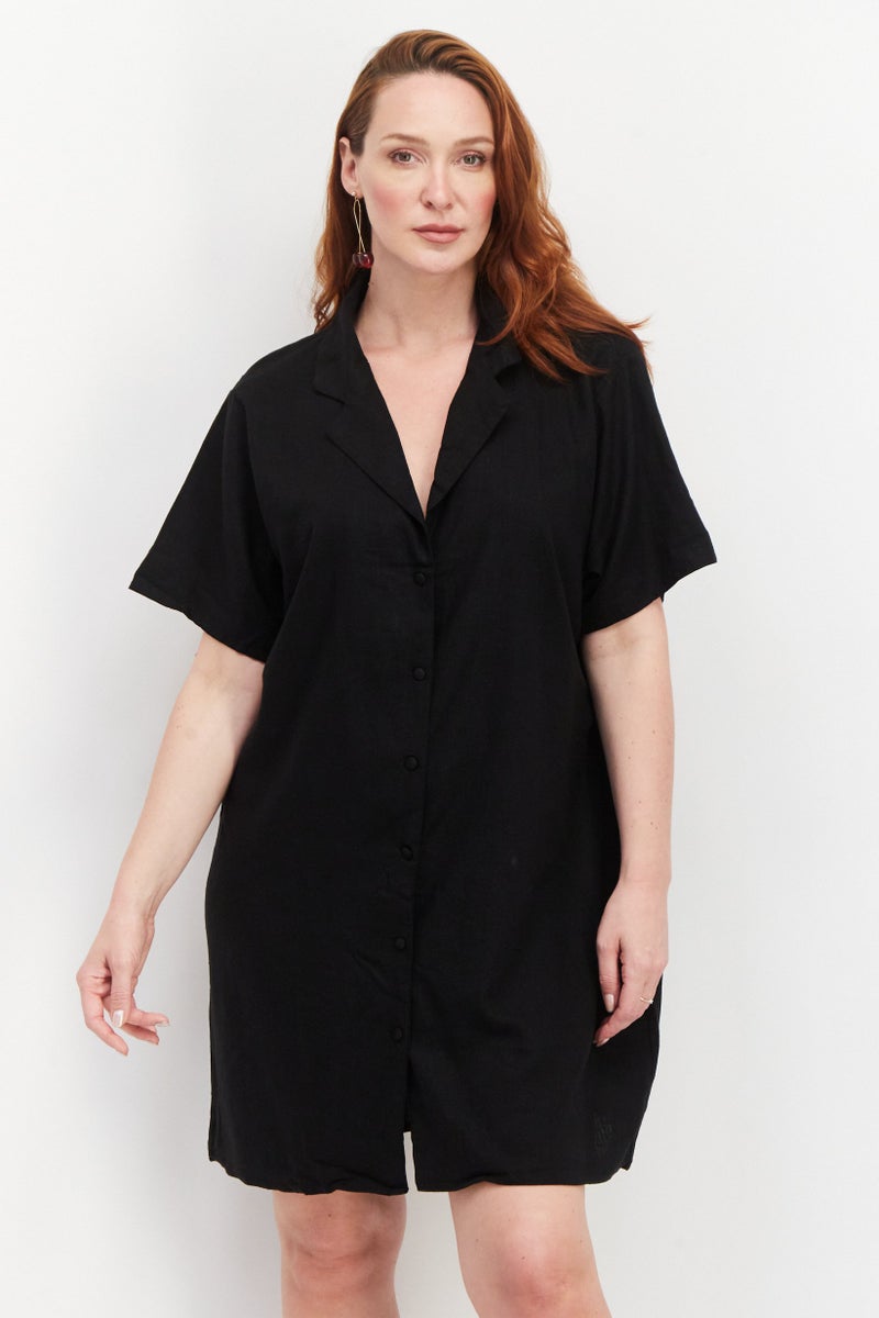 Cotton On Women Curve Solid Shirt Dress, Black - Image 1
