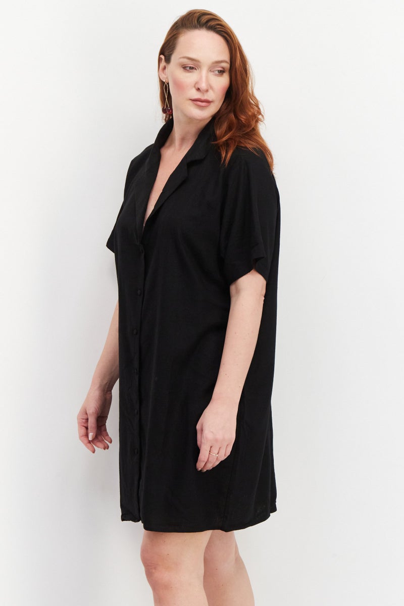 Cotton On Women Curve Solid Shirt Dress, Black - Image 4