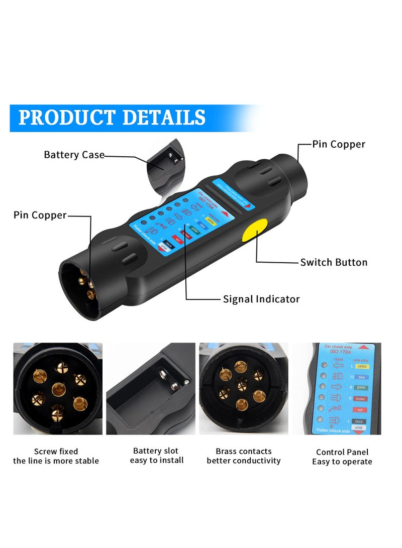 7 Pin 12V Trailer Plug and Socket Tester for Cars and Trucks - Wiring Circuit Diagnostic Tool for Caravan, RV, and Trailer - Durable Plastic and Copper Construction - Image 2