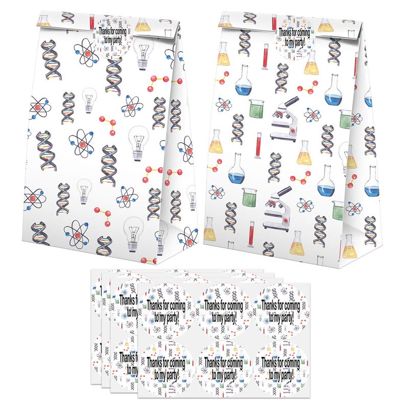 BonBeeDesign Science Party Favors Candy Bags with Stickers - Science Goodie Gift Treat Bags - Science Themed Birthday Party Supplies - Image 1
