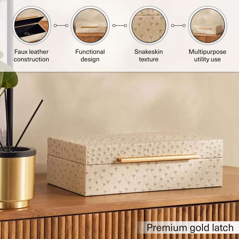 Pan Home صندوق تخزين مزخرف من الجلد الصناعي أليانا - بيج - Image 5