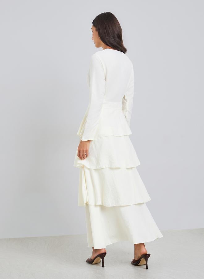 ستايلي فستان طويل بطبقات وياقة دائرية - Image 5