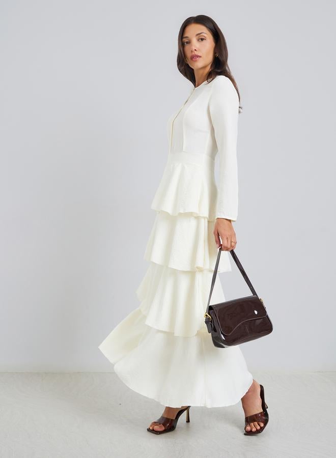 ستايلي فستان طويل بطبقات وياقة دائرية - Image 1