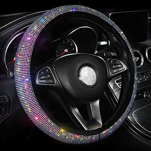 CARWALES Car Sparkly Steering Wheel Cover Bedazzled for Women Girls, Large Size 15 1/2''-16'' inch Colorful Bling Anti-Slip Wheel Protector, Black - Image 3