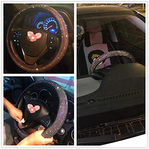 CARWALES Car Sparkly Steering Wheel Cover Bedazzled for Women Girls, Large Size 15 1/2''-16'' inch Colorful Bling Anti-Slip Wheel Protector, Black - Image 5