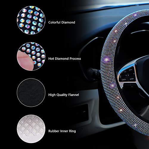 CARWALES Car Sparkly Steering Wheel Cover Bedazzled for Women Girls, Large Size 15 1/2''-16'' inch Colorful Bling Anti-Slip Wheel Protector, Black - Image 4