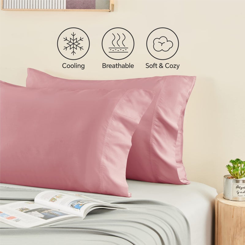 بيديليت حالات وسادة بحجم كينج بيدليت مجموعة من رايون مستمدة من حالات وسادة تبريد الخيزران للنوم الساخن والتعرق الليلي في وسادات الظرف الناعمة الحريرية (الورد الوردي 20 "" x40 "") - Image 4