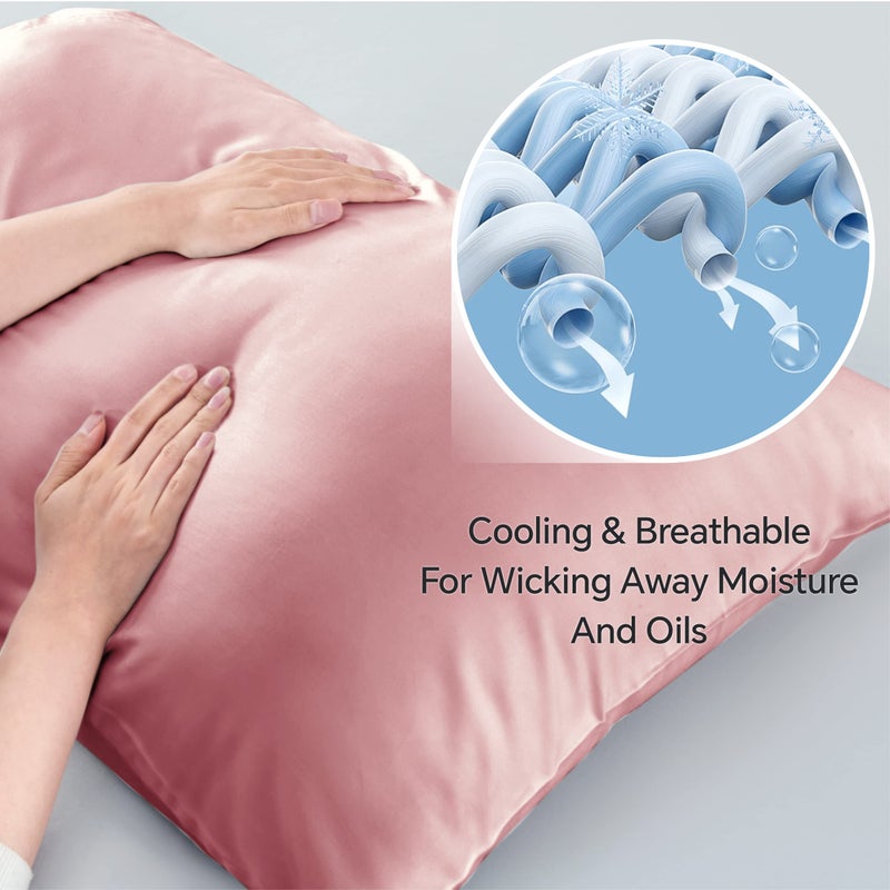 بيديليت حالات وسادة بحجم كينج بيدليت مجموعة من رايون مستمدة من حالات وسادة تبريد الخيزران للنوم الساخن والتعرق الليلي في وسادات الظرف الناعمة الحريرية (الورد الوردي 20 "" x40 "") - Image 3