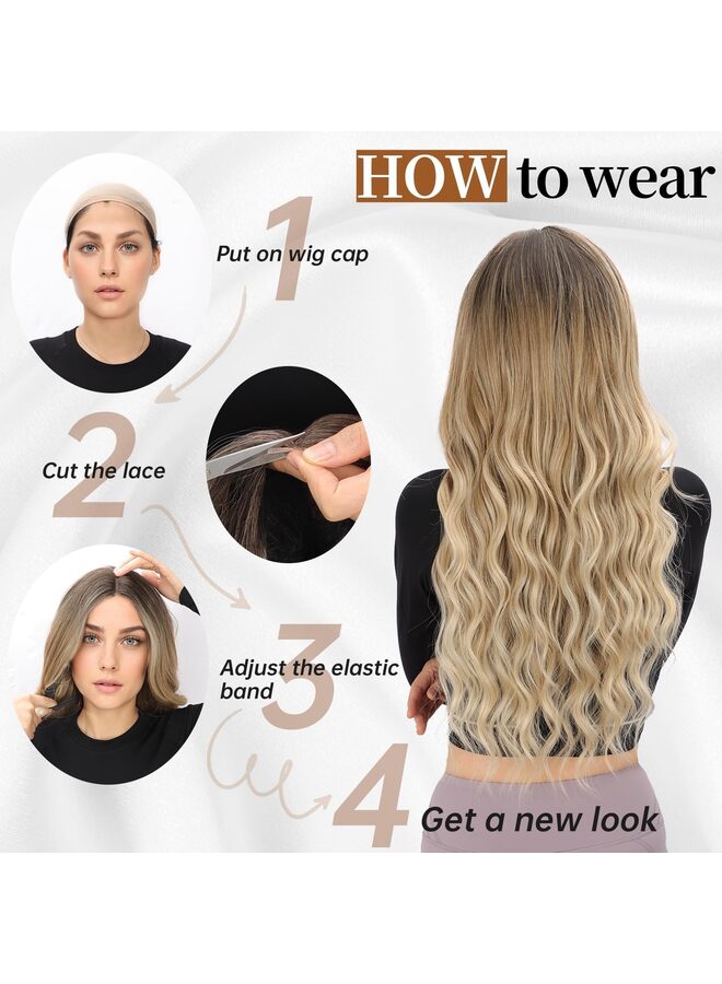 LAMAY Black Wig for Women, Long Wavy Lace Hairline Middle Part Synthetic Heat Resistant Wig for Daily Party-26 Inch - Image 4