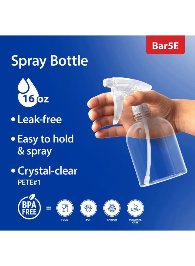Bar5F Plastic Spray Bottle, 16 oz | Leak Proof, Empty, Clear, Trigger Handle, Adjustable Fine to Stream Output, Refillable, Heavy Duty Sprayer for Hair Salons & Spas, Household Cleaners, Cooking - Image 2