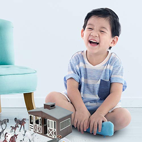 Constructive Playthings Deluxe Toy Horse Stable Playset with 8 Horse Toys and Accessories, BPA-Free Farm Set, Use for Christmas Gifts and Birthday Gifts, Brown, 23 pc., Toddler Toys for 3 Years Up - Image 4
