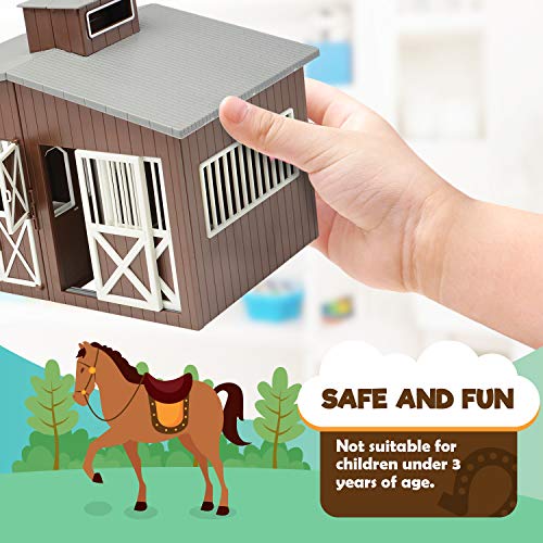 Constructive Playthings Deluxe Toy Horse Stable Playset with 8 Horse Toys and Accessories, BPA-Free Farm Set, Use for Christmas Gifts and Birthday Gifts, Brown, 23 pc., Toddler Toys for 3 Years Up - Image 5
