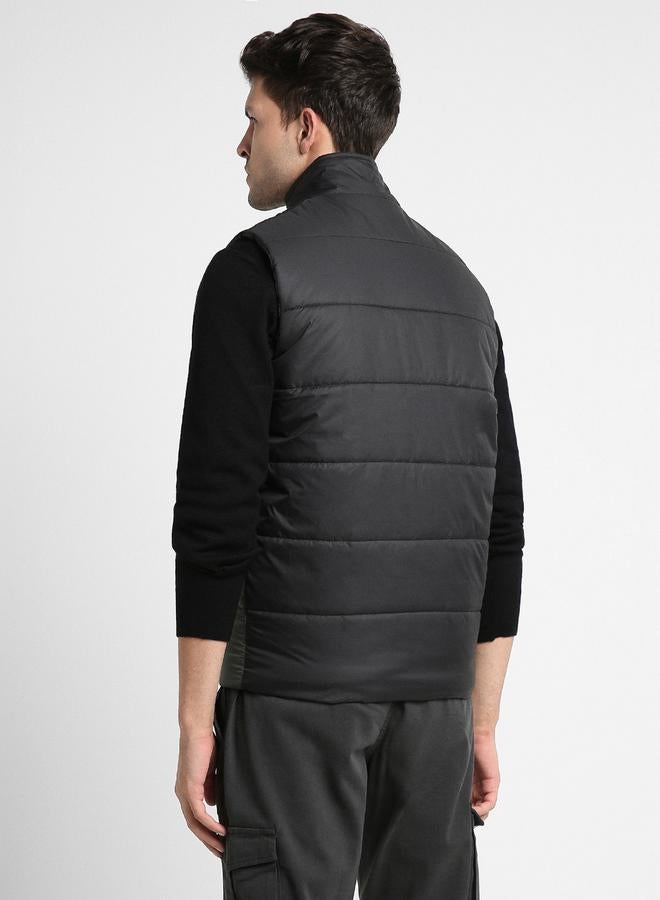 Dennis Lingo Military Regular Fit Men's Colourblocked Mock Neck Sleeveless Polyester Jacket with Zipper Closure  - Image 1