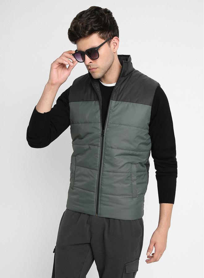 Dennis Lingo Military Regular Fit Men's Colourblocked Mock Neck Sleeveless Polyester Jacket with Zipper Closure  - Image 2