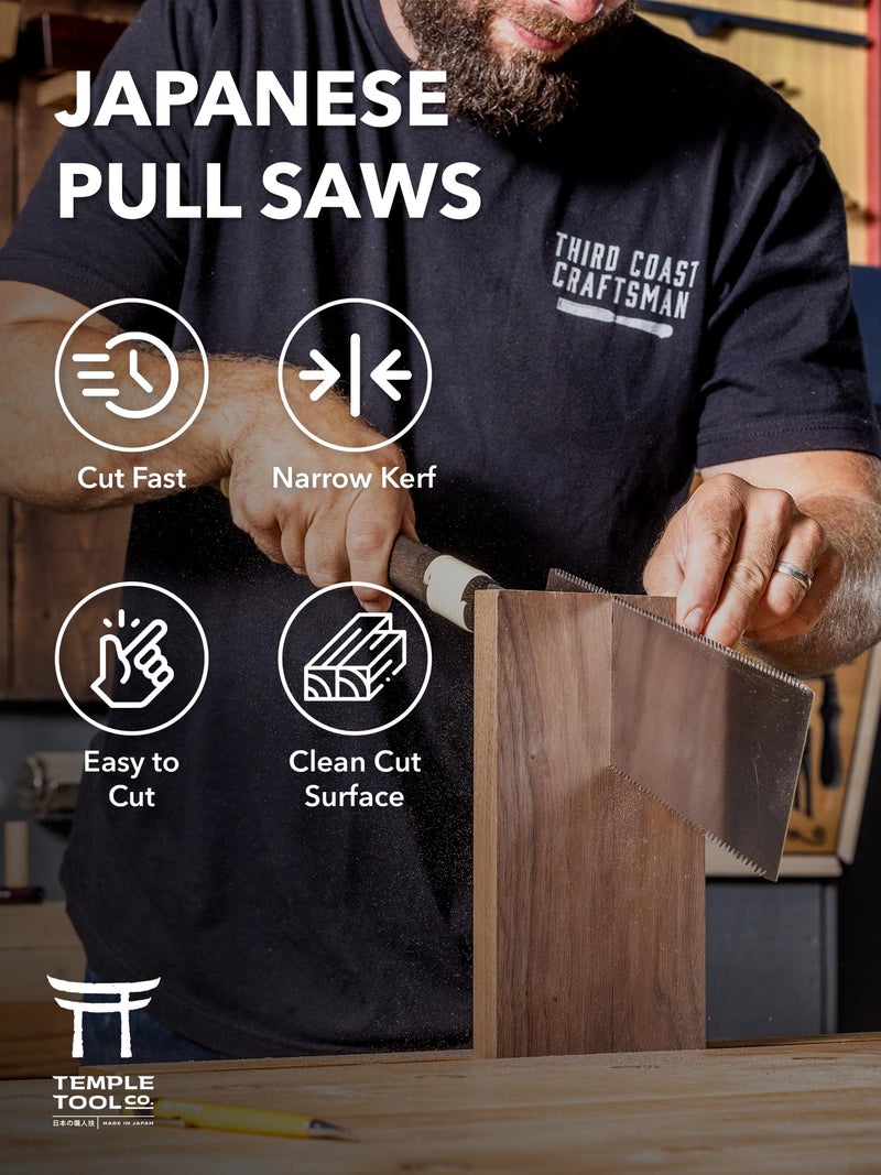 Temple Tool Japanese Pull Saw - 9.5 Ryoba Hand Saw with Rip-cut and Crosscut - Wood Saw for Dovetails, Tenons, Joinery, Cutting Boards to Length & Width- Temple Tool Co. - Image 4